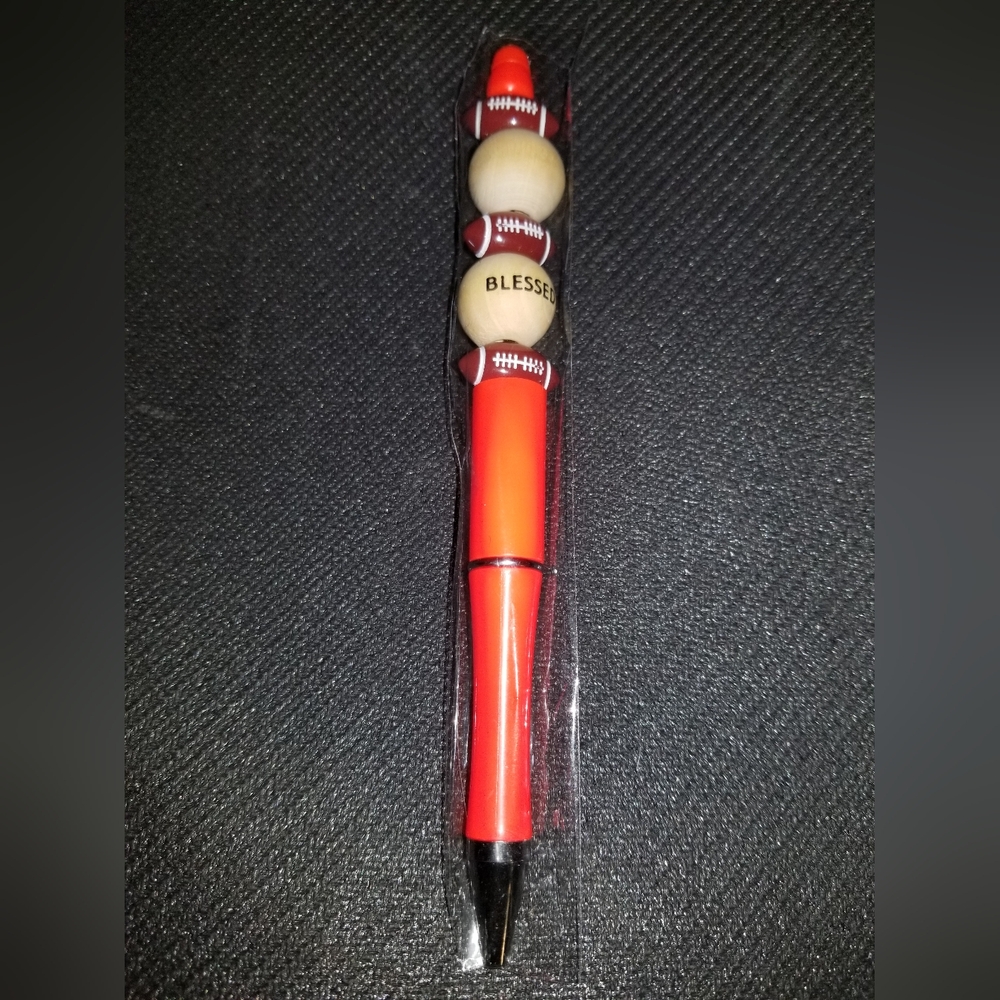 Blessed Football Themed Orange Beaded Pen